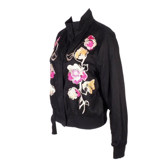 Context Womens Jacket Size S Floral Embroidered Nehru Black Pink Orange Silver - Picture 2 of 9